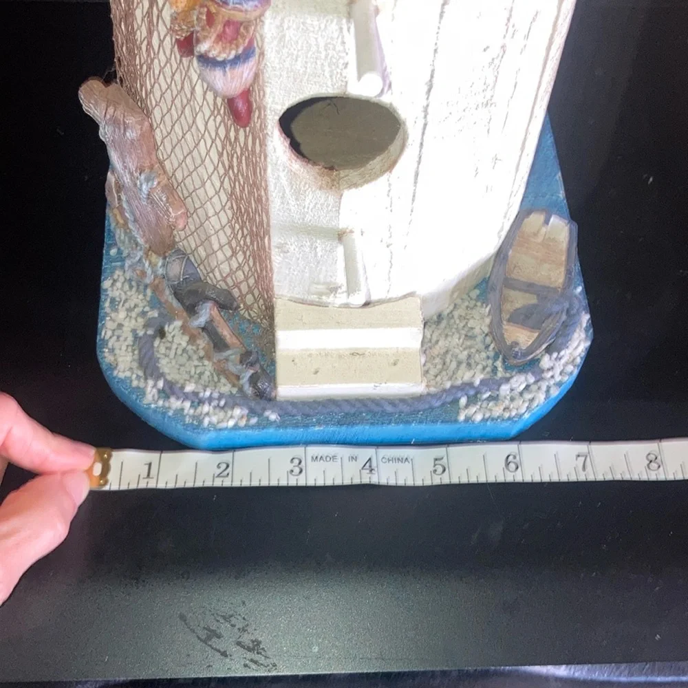 Blue and White Decorative Birdhouse with Seagull Decor